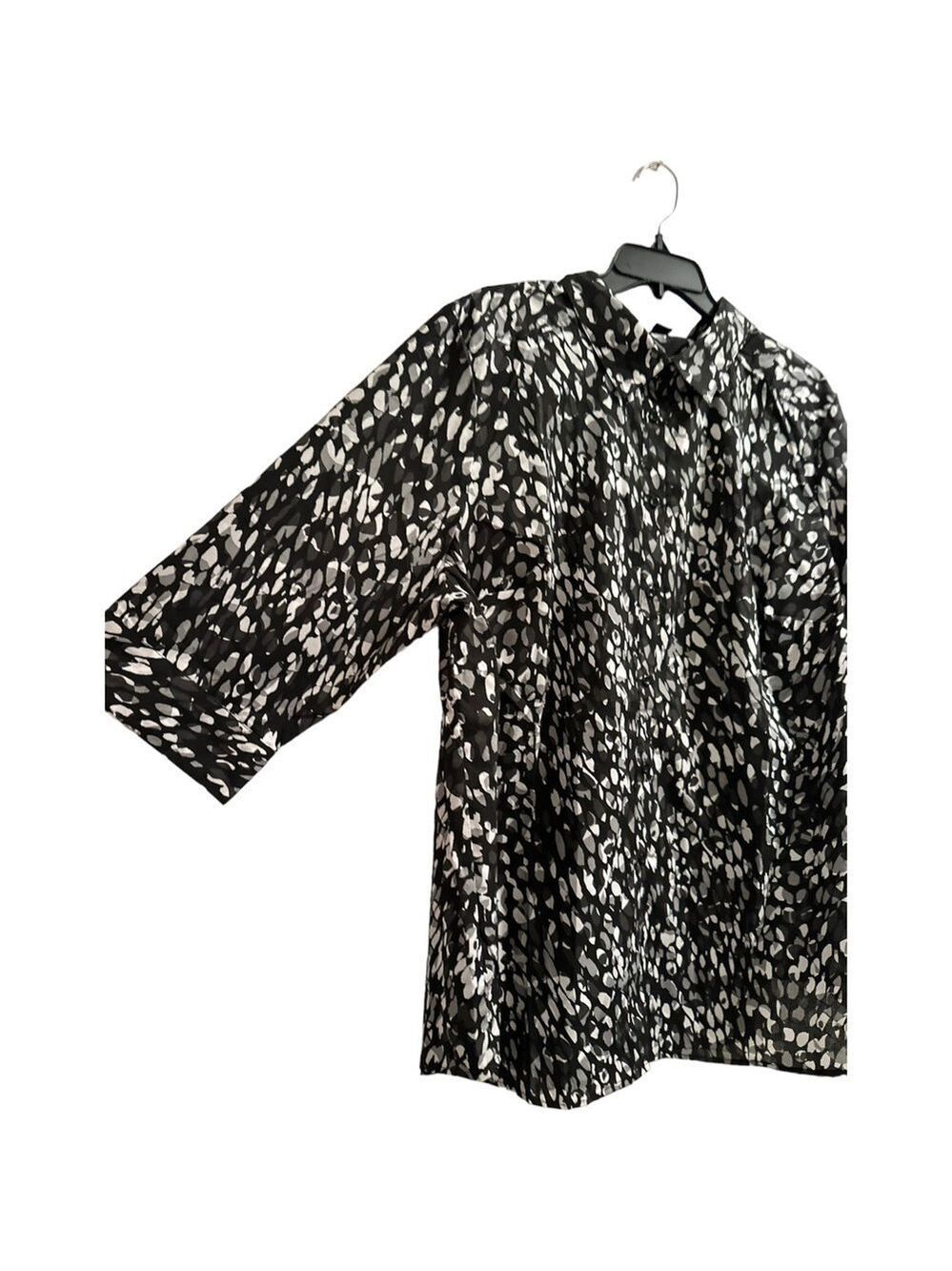 Roamans Blouse, Womens 24W, Black Gray, White, Geometric Circles Business Blouse - Picture 4 of 15